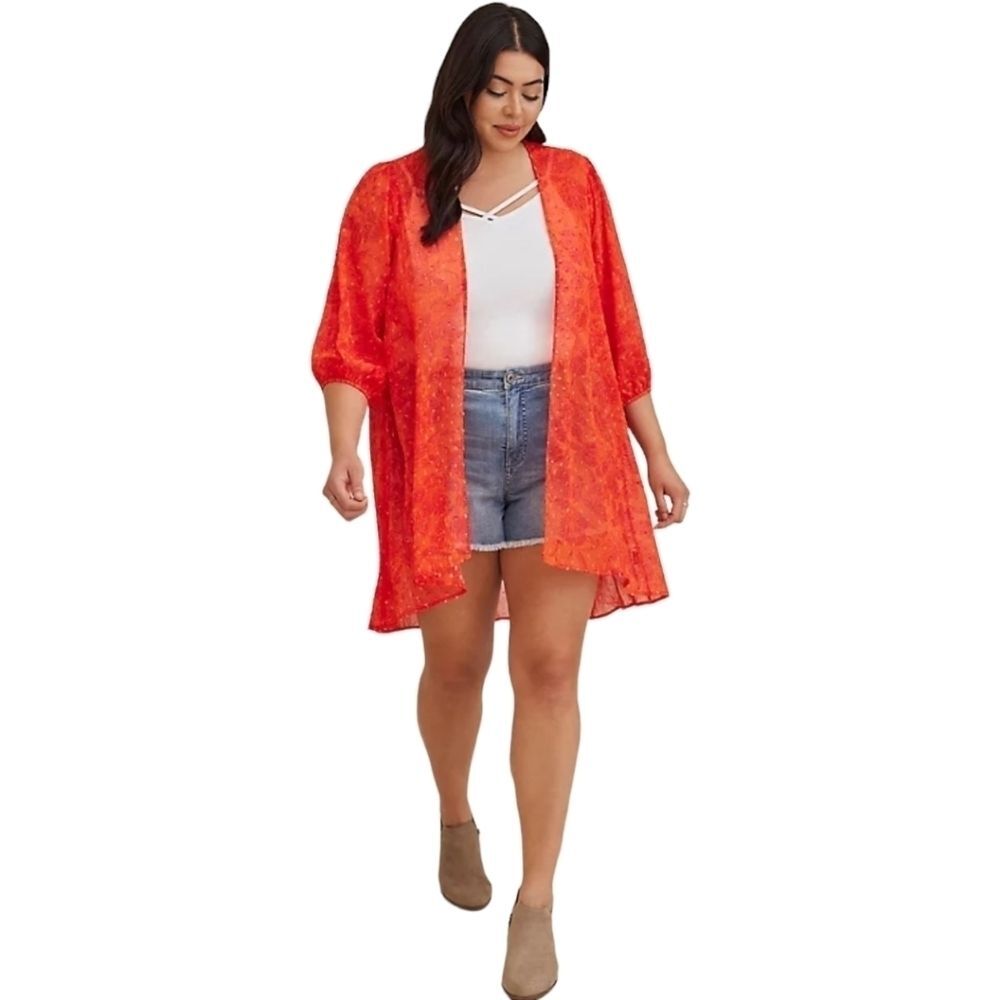 Torrid Nwt clip dot orange blouson sleeve kimono topper size 4/4x